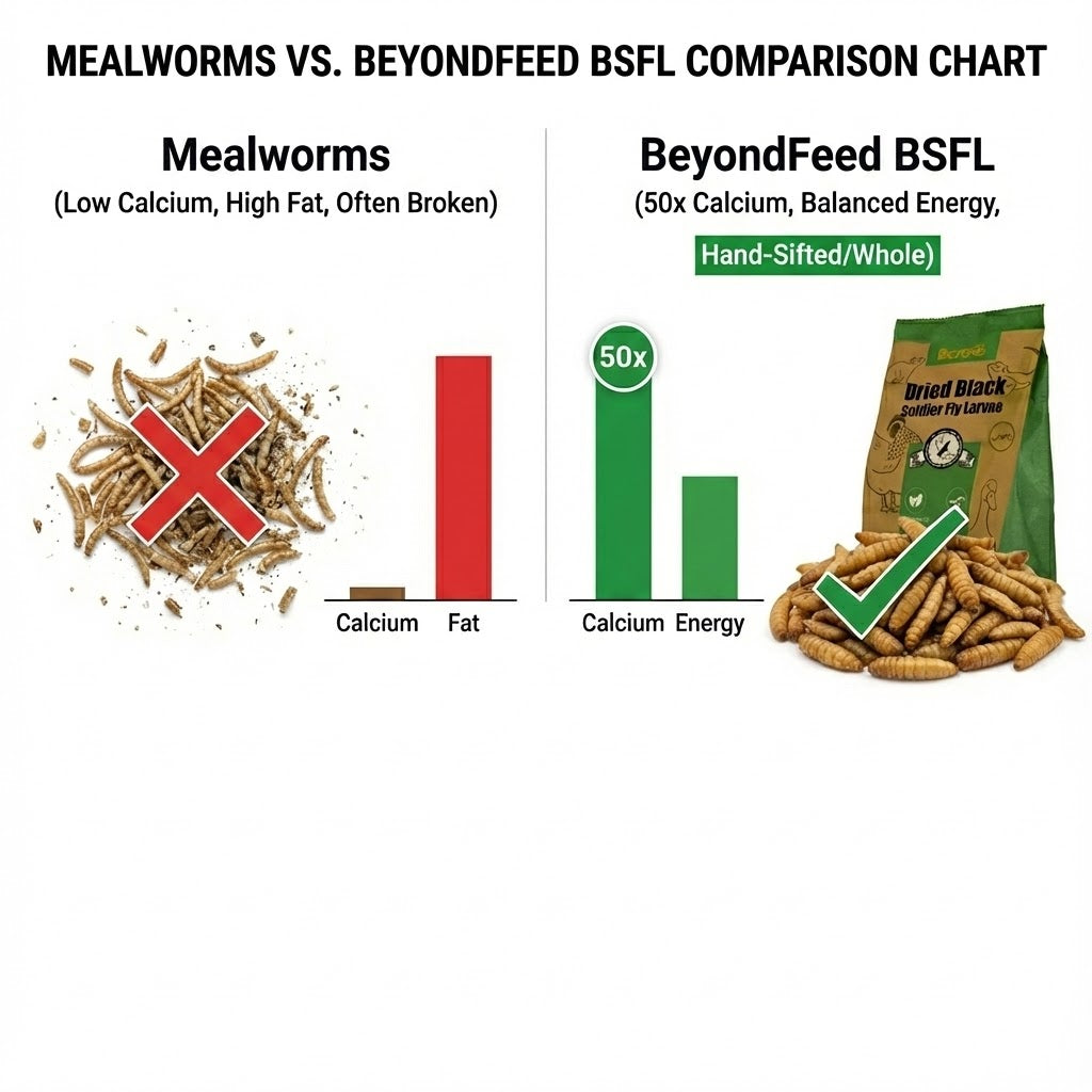 BeyondFeed™ Premium Black Solider Fly Larvae (BSFL) Supplement -50x More Calcium Than Mealworms. Whole Larvae, No Dust.