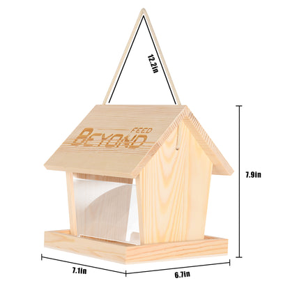 BeyondFeed™ Handcrafted Pine Wood Outdoor Bird Feeder with 12.2" Hanger – Weatherproof, Eco-Friendly Feeder for Dried Worms & Bird Watching