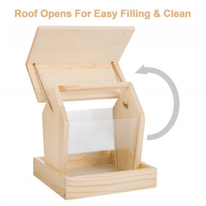 BeyondFeed™ Handcrafted Pine Wood Outdoor Bird Feeder with 12.2" Hanger – Weatherproof, Eco-Friendly Feeder for Dried Worms & Bird Watching