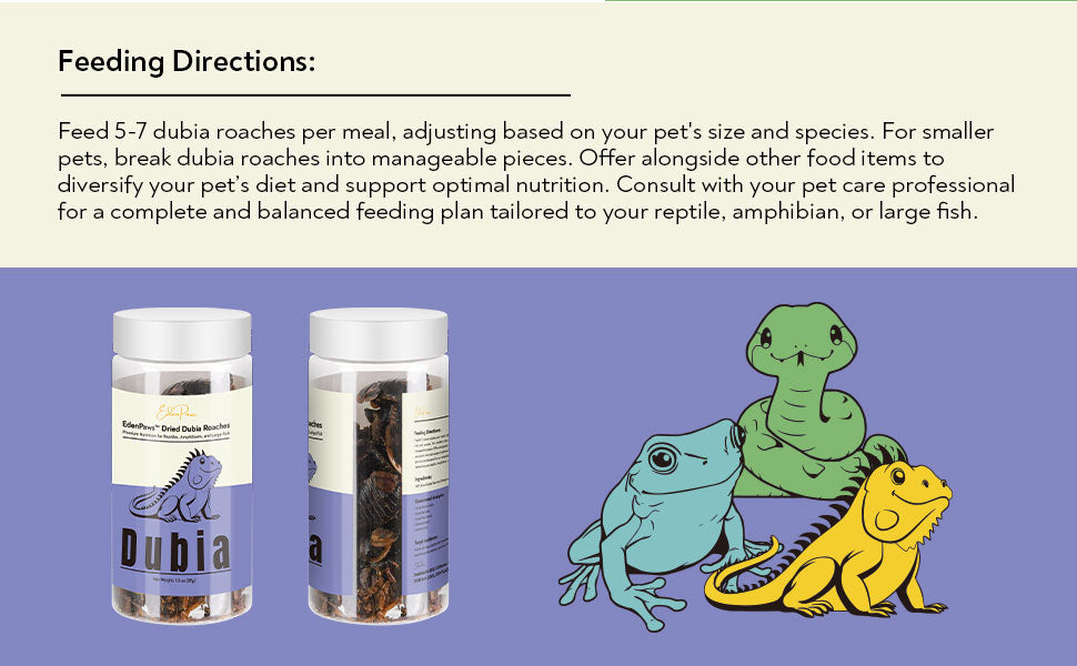 EDENPAWS® Dried Dubia Roaches – High Protein, 100% Natural Feeder Insects for Reptiles, Amphibians, and Large Fish – 1.3 oz (37g)