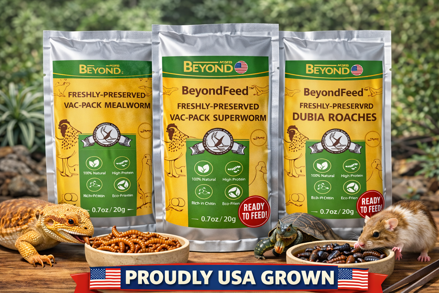 BeyondFeed™ USA Grown Freshly Preserved Feeder Insects | Mealworms, Superworms & Dubia Roaches