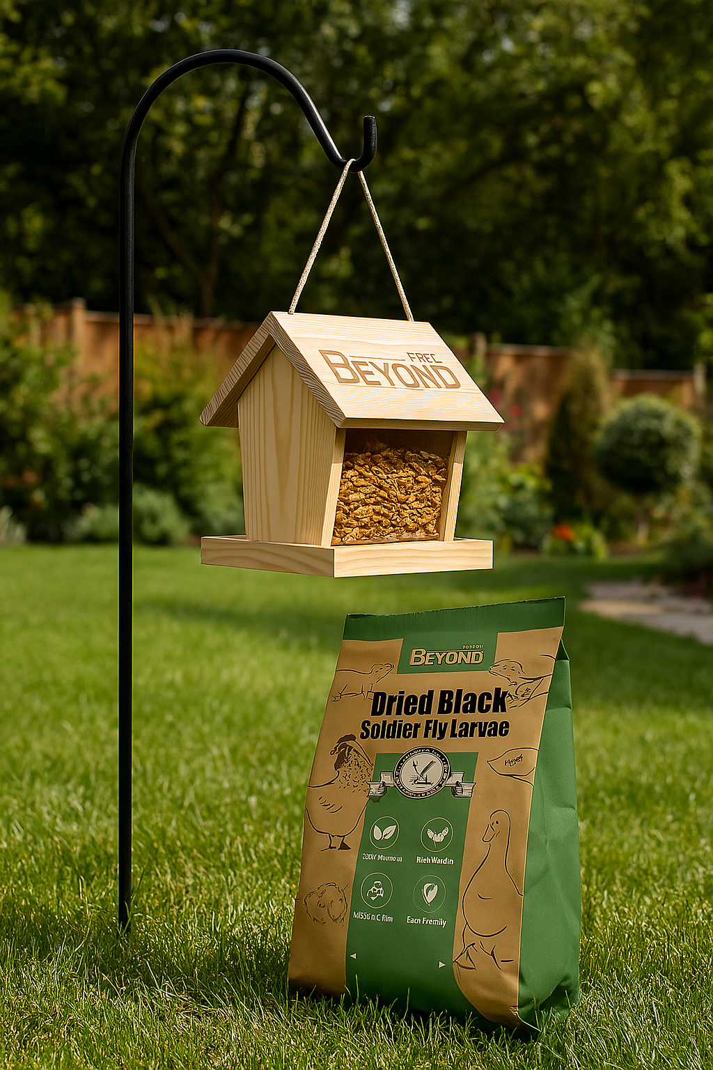 BeyondFeed™ Handcrafted Pine Wood Outdoor Bird Feeder with 12.2" Hanger – Weatherproof, Eco-Friendly Feeder for Dried Worms & Bird Watching